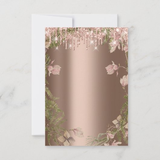 Glitter Drips Roze Bruiloft Bloemen Krans  Kaart (Achterkant)