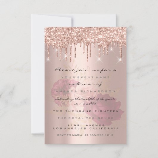 Glitter Drips Roze Goud  Bruids Sweet 16e Marsala Kaart (Voorkant)