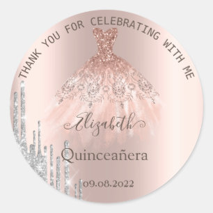 Glitter Drips Roze Goud Jurk Quinceañera Ronde Sticker