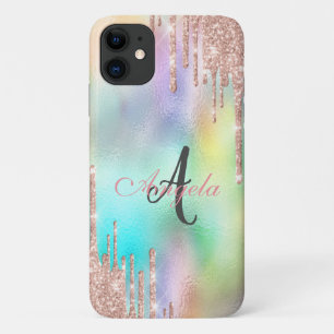Glitter Drips Roze Goud,Monogram Holografisch Case-Mate iPhone Case
