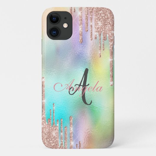 Glitter Drips Roze Goud,Monogram Holografisch Case-Mate iPhone Case (Achterkant)