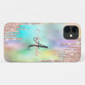 Glitter Drips Roze Goud,Monogram Holografisch Case-Mate iPhone Case (Achterkant (horizontaal))