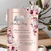 Glitter Drips Roze Goud Roze Bloemen 40e Verjaarda