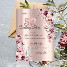 Glitter Drips Roze Goud Roze Bloemen 50e Verjaarda