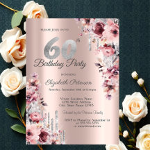 Glitter Drips Roze Goud Roze Bloemig 60e Verjaarda