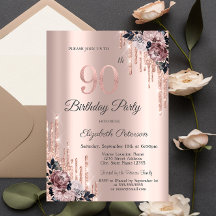 Glitter Drips Roze Gouden Bloemen 90ste Verjaardag