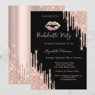 Glitter Drips Roze Gouden Lippen Zwart Kaart