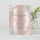 Glitter Drips,Rozen, Roze Gouden Huwelijksjubileum Kaart (Staand voorkant)