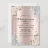 Glitter Drips,Rozen, Roze Gouden Huwelijksverjaard Kaart (Voorkant)