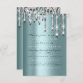 Glitter Drips Silver Blauwgroen Bridal Sweet 16th  Kaart (Voorkant / Achterkant)