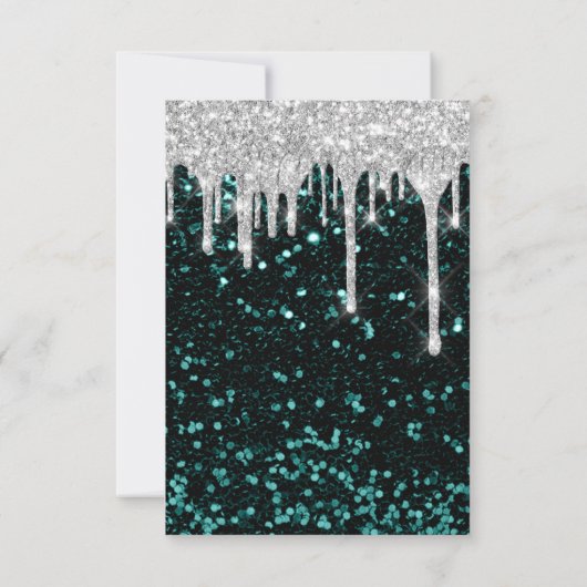 Glitter Drips Silver blauwgroen Bridal Sweet 16tt Kaart (Achterkant)