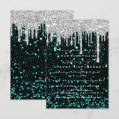 Glitter Drips Silver blauwgroen Bridal Sweet 16tt Kaart (Voorkant / Achterkant)
