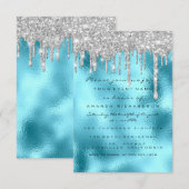 Glitter Drips Silver Blue Bridal Sweet 16th Ocean Kaart (Voorkant / Achterkant)