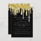 Glitter Drips Silver Gold Black Bridal Sweet 16th Kaart (Voorkant / Achterkant)