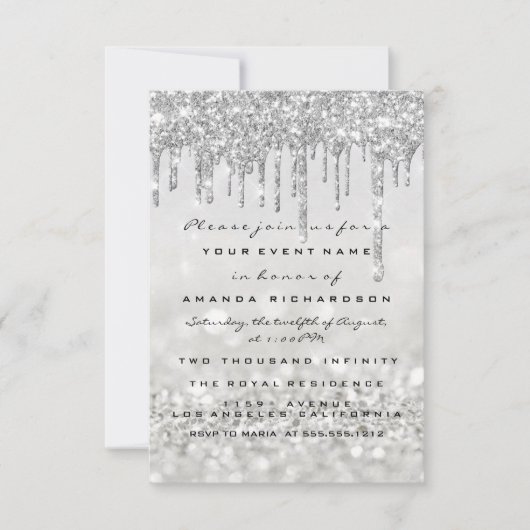 Glitter Drips Silver Grey Bridal Sweet 16th Kaart (Voorkant)