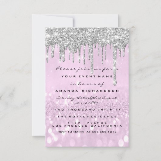 Glitter Drips Silver Paars Bridal Sweet 16th Kaart (Voorkant)