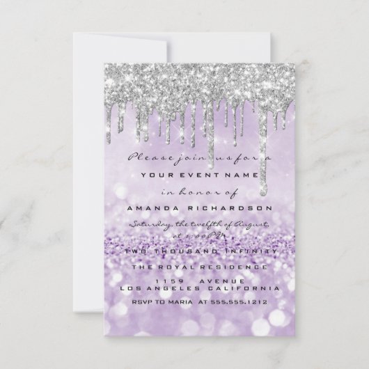 Glitter Drips Silver Paars Bridal Sweet 16th Kaart (Voorkant)