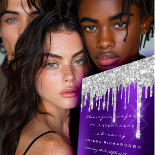 Glitter Drips Silver Paars Bridal Sweet 16th Kaart