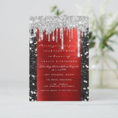 Glitter Drips Silver Red Black Bridal Sweet 16th Kaart (Staand voorkant)