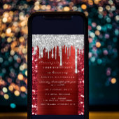 Glitter Drips Silver Red Ruby Bridal Sweet 16th Kaart