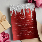 Glitter Drips Silver Red Ruby Bridal Sweet 16th Kaart