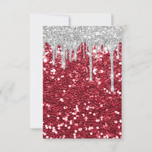 Glitter Drips Silver Red Ruby Bridal Sweet 16th Kaart (Achterkant)