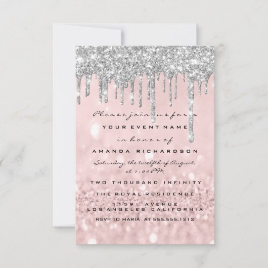 Glitter Drips Silver Roos Bridal Sweet 16th Kaart (Voorkant)