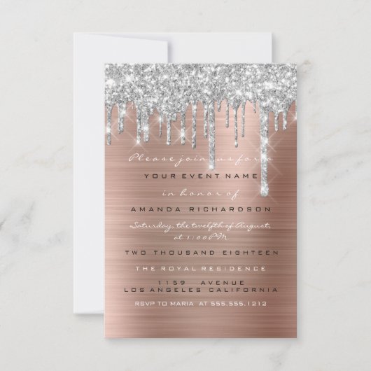Glitter Drips Silver Roos Gold Bridal Sweet 16th Kaart (Voorkant)