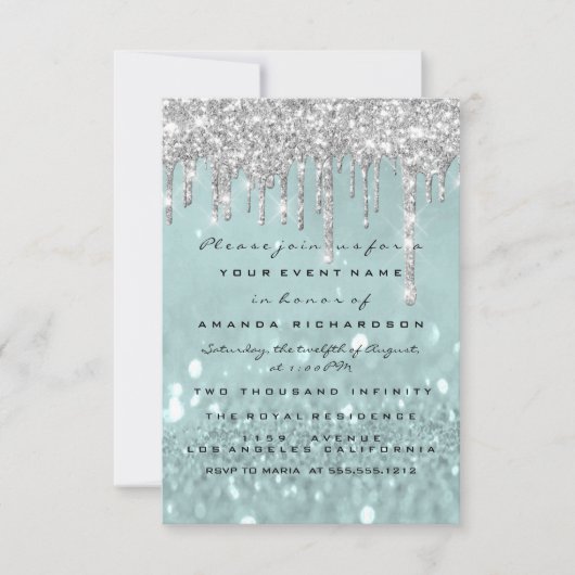 Glitter Drips Silver Smoky Bridal Sweet 16th Kaart (Voorkant)