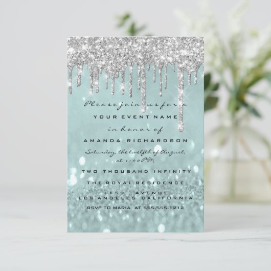 Glitter Drips Silver Smoky Bridal Sweet 16th Kaart (Staand voorkant)