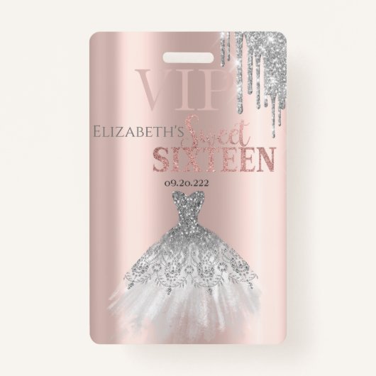 Glitter Drips, Siolver Dress Roos Gold Sweet 16 Badge (Voorkant)