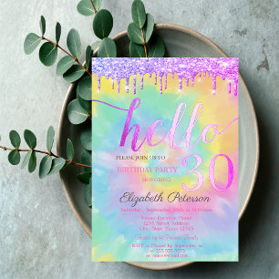 Glitter Drips Tie Dye 30e Verjaardagsfeestje Kaart