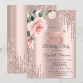 Glitter Drips Watercolor Rozen 35e Verjaardag Kaart (Voorkant / Achterkant)