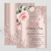 Glitter Drips Waterverf Rozen 25e Verjaardag Kaart (Voorkant / Achterkant)