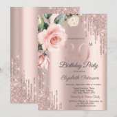 Glitter Drips Waterverf Rozen 30e Verjaardag Kaart (Voorkant / Achterkant)