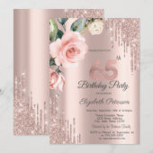 Glitter Drips Waterverf Rozen 65e Verjaardag Kaart (Voorkant / Achterkant)