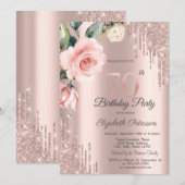 Glitter Drips Waterverf Rozen 70e Verjaardag Kaart (Voorkant / Achterkant)