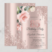 Glitter Drips Waterverf Rozen 85e Verjaardag Kaart (Voorkant / Achterkant)