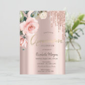 Glitter Drips Waterverf Rozen Quinceañera Kaart (Staand voorkant)