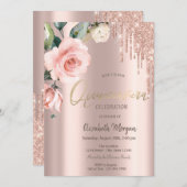 Glitter Drips Waterverf Rozen Quinceañera Kaart (Voorkant / Achterkant)
