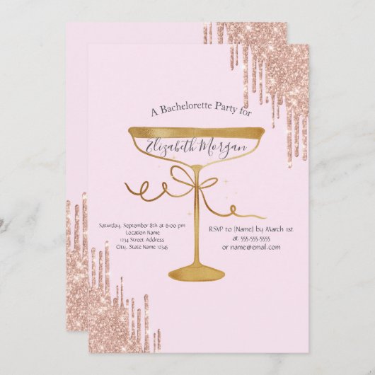 Glitter Drips Wijnglas Roze Bachelorette Kaart (Voorkant / Achterkant)