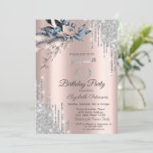 Glitter Drips, Winter Bloemen  75ste Verjaardag Kaart (Staand voorkant)