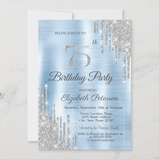 Glitter Drips Zilver 75e Verjaardag Kaart (Voorkant)