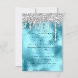 Glitter Drips Zilver Blauw Bruids Sweet 16e Oceaan Kaart