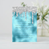 Glitter Drips Zilver Blauw Bruids Sweet 16e Oceaan Kaart (Staand voorkant)