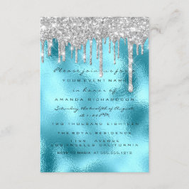 Glitter Drips Zilver Blauw Bruids Sweet 16e Oceaan Kaart