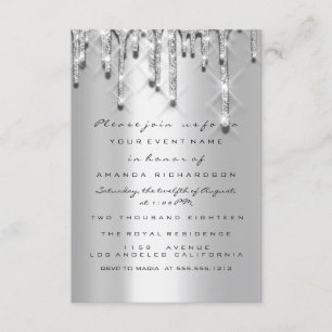 Glitter Drips Zilver Grijs Bruids Sweet 16 3D Kaart