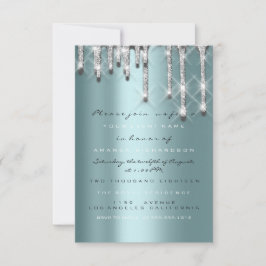Glitter Drips Zilver Teal Bruids Sweet 16e 3d Kaart