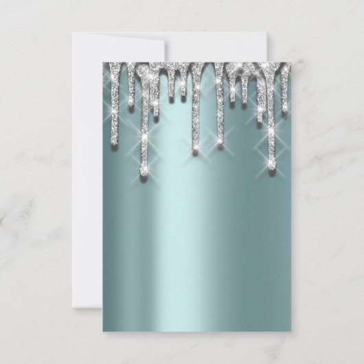 Glitter Drips Zilver Teal Bruids Sweet 16e 3d Kaart (Achterkant)