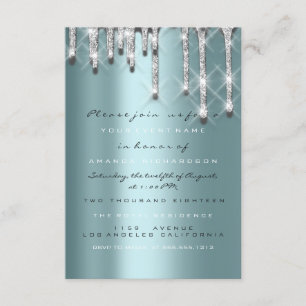 Glitter Drips Zilver Teal Bruids Sweet 16e 3d Kaart